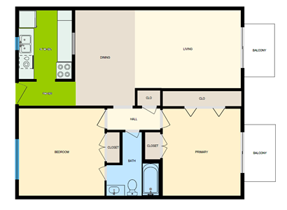 2 Bedroom / 1 Bath - 924 Sq. Ft.*
